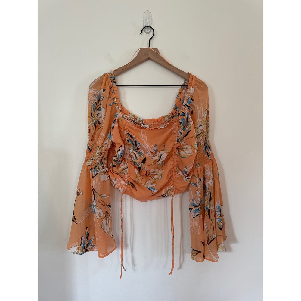 Vici Orange Floral Peasant Blouse